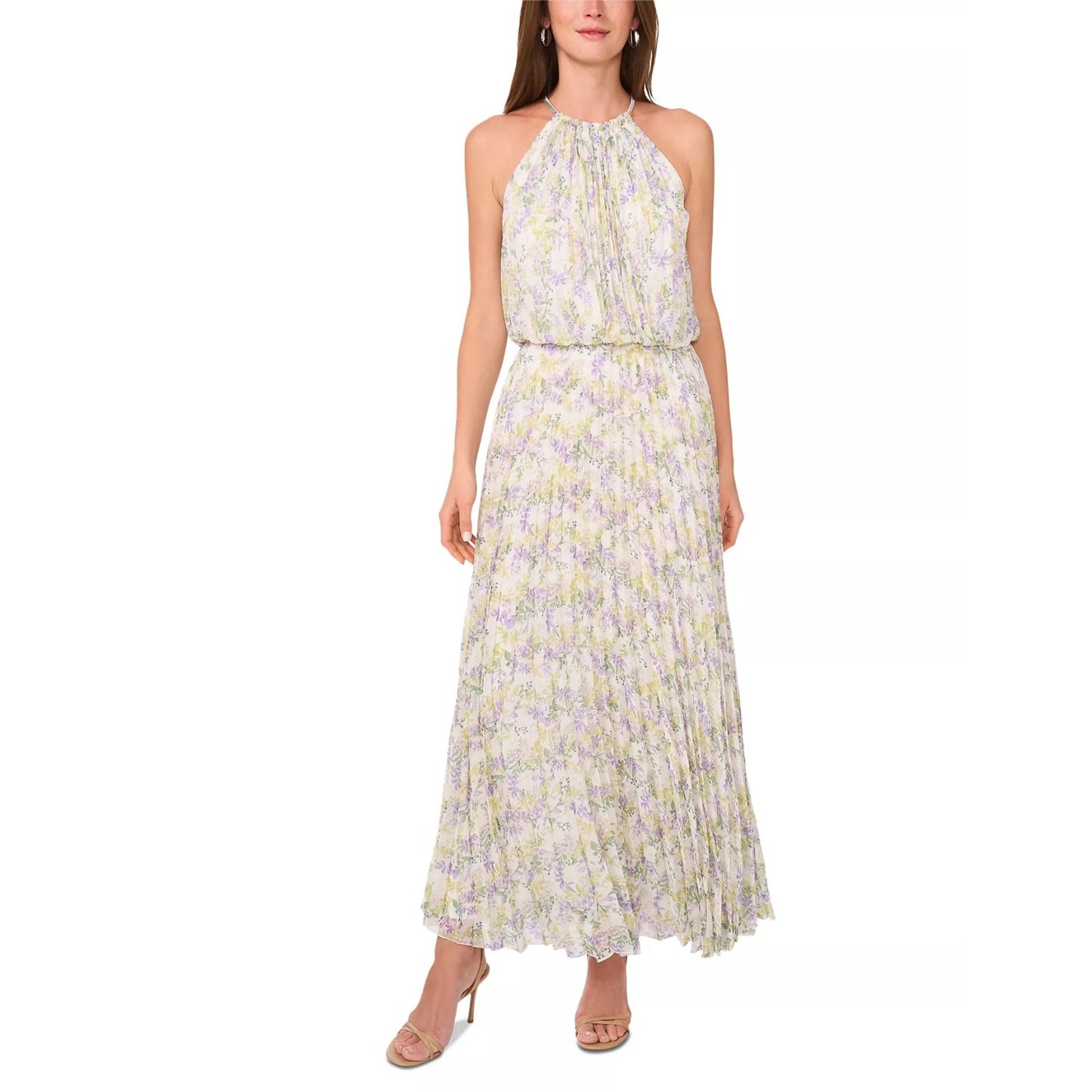 MSK Women's ivory Bloused-Waist Pleated Floral-Print Dress Size 12, MSRP: 129$