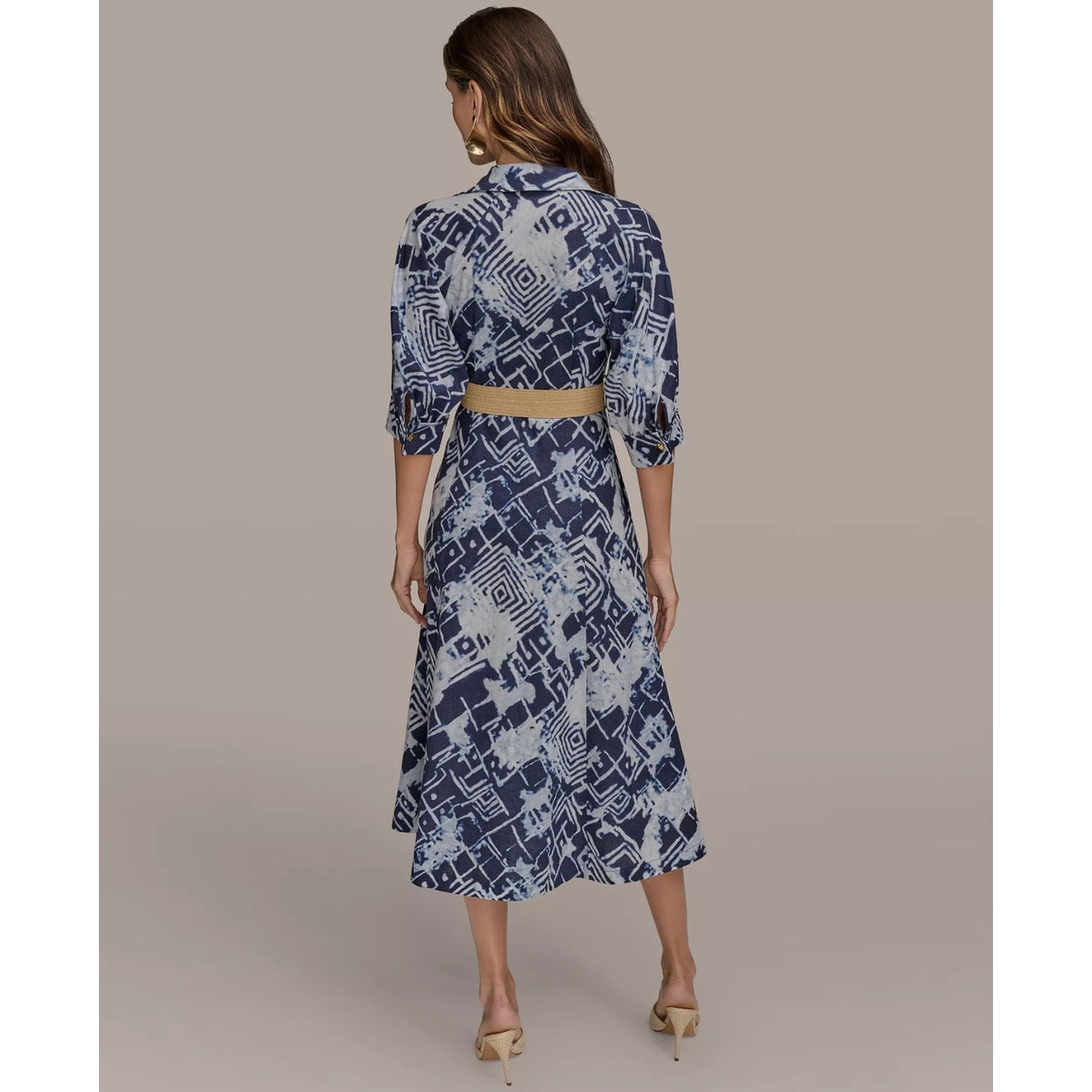 Donna Karan Belted Long Sleeve Linen Blend Maxi Shirtdress In Ink ,Size 10, 199$