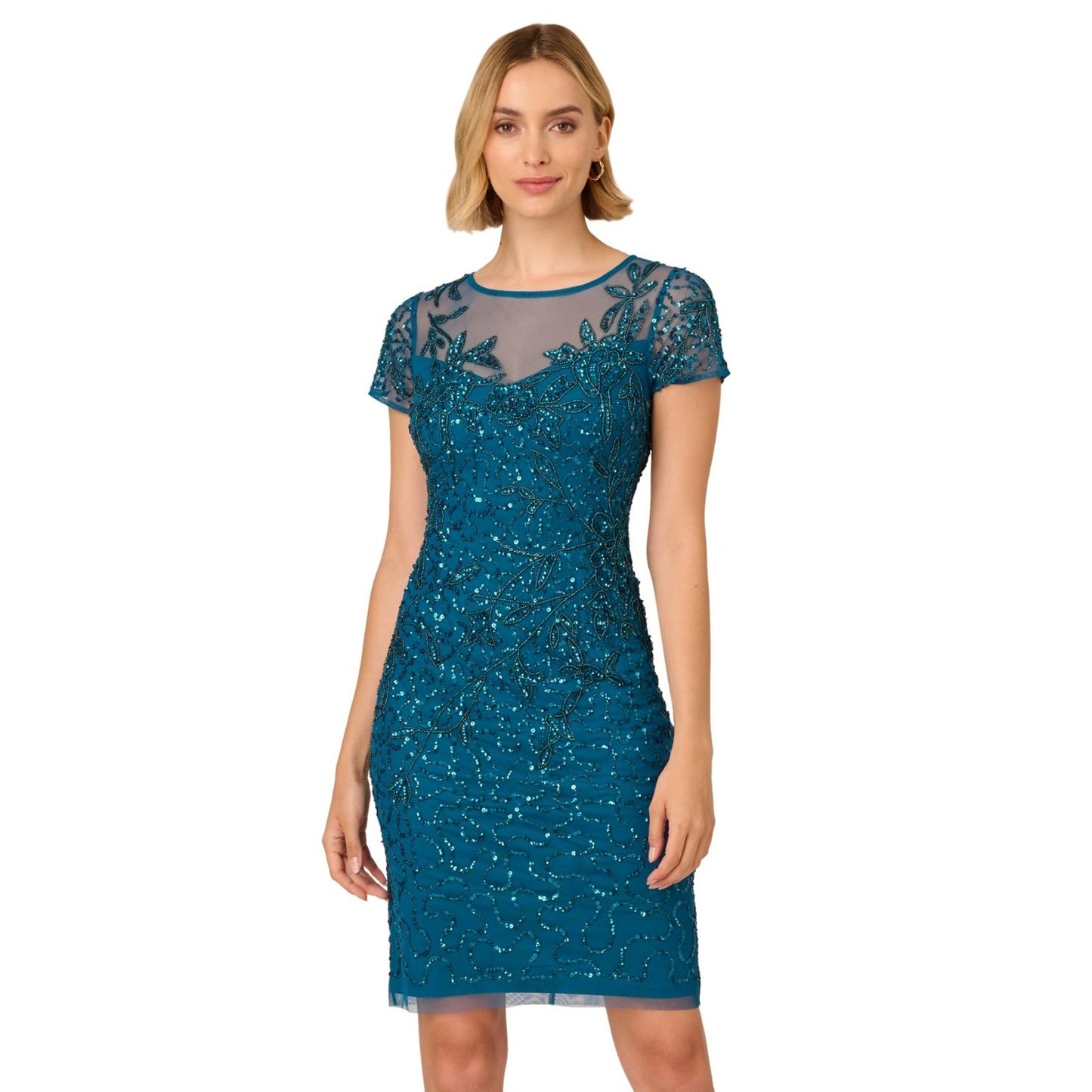 Adrianna Papell Women's Beaded Sheath Dress, Teal, Size 16, NWT, MSRP: 199$