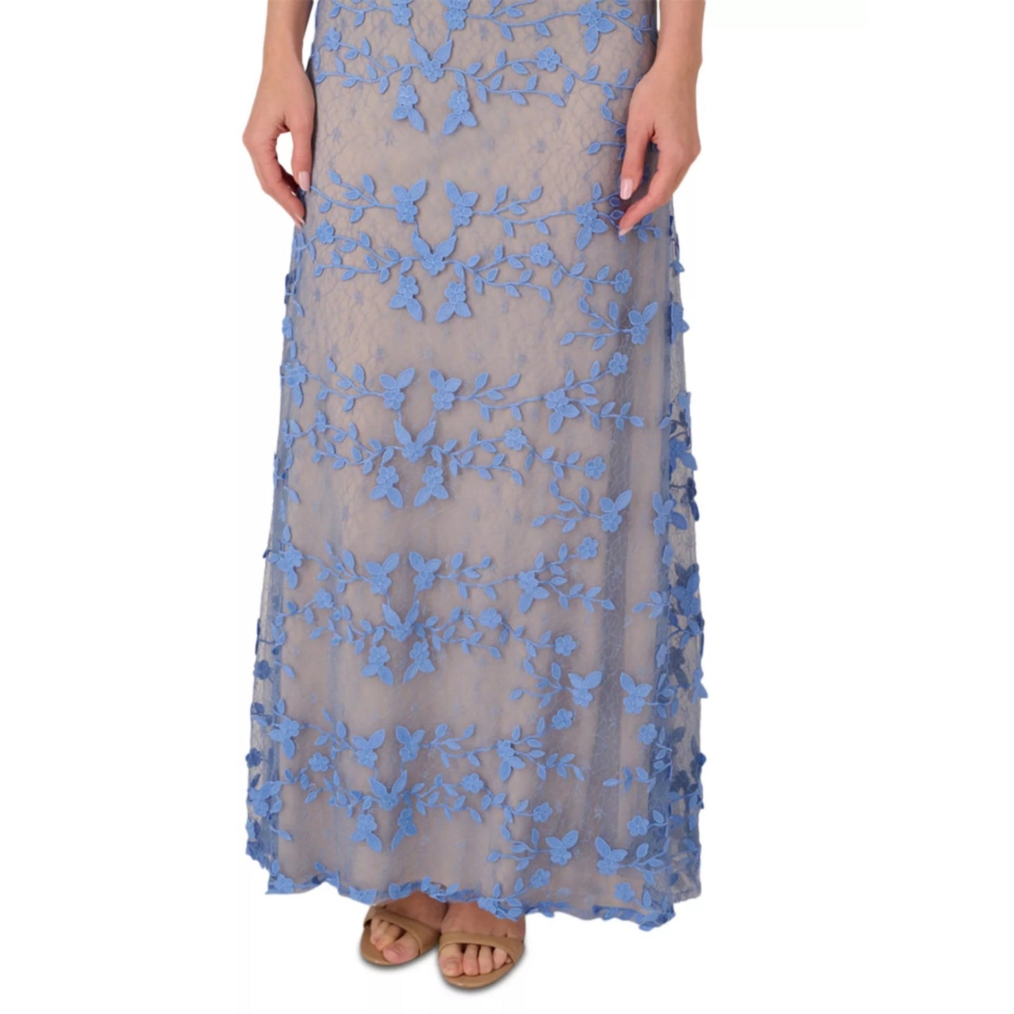 Adrianna Women’s V-Neck Embroidered Lace Gown, Peri Blue, Size 16, MSRP: 279$
