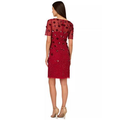 Adrianna Papell Women's Red Floral-Embellished Boat-Neck Dress Sz 12, MSRP: 249$