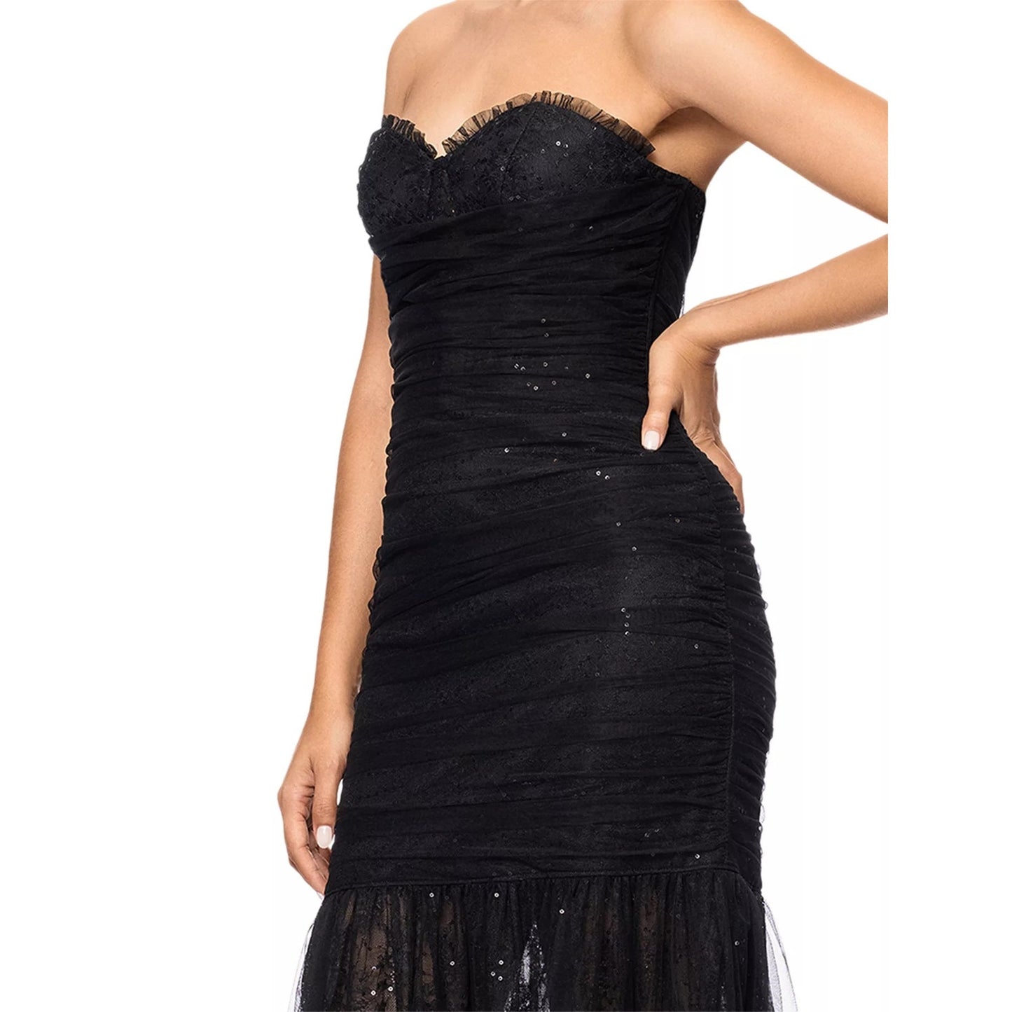 Betsy & Adam Women's Black Sequined Lace Corset Gown Dress Size 8. MSRP: 299$