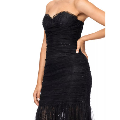 Betsy & Adam Women's Black Sequined Lace Corset Gown Dress Size 8. MSRP: 299$