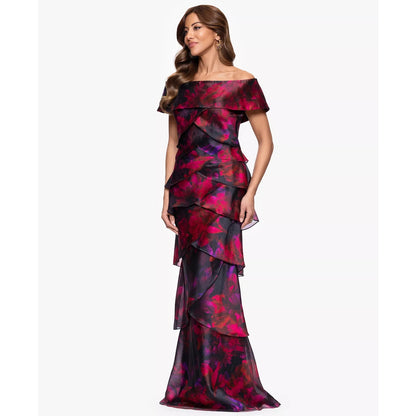 Xscape Women's Printed Long Sheath Dress - Black Berry - size 8, MSRP: 269$