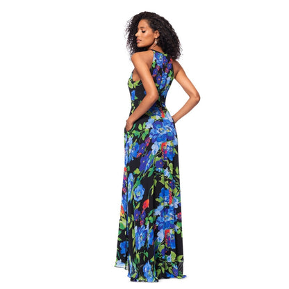 Betsy & Adam Printed Chiffon Halter-Neck Gown Black Multi, 6. $179