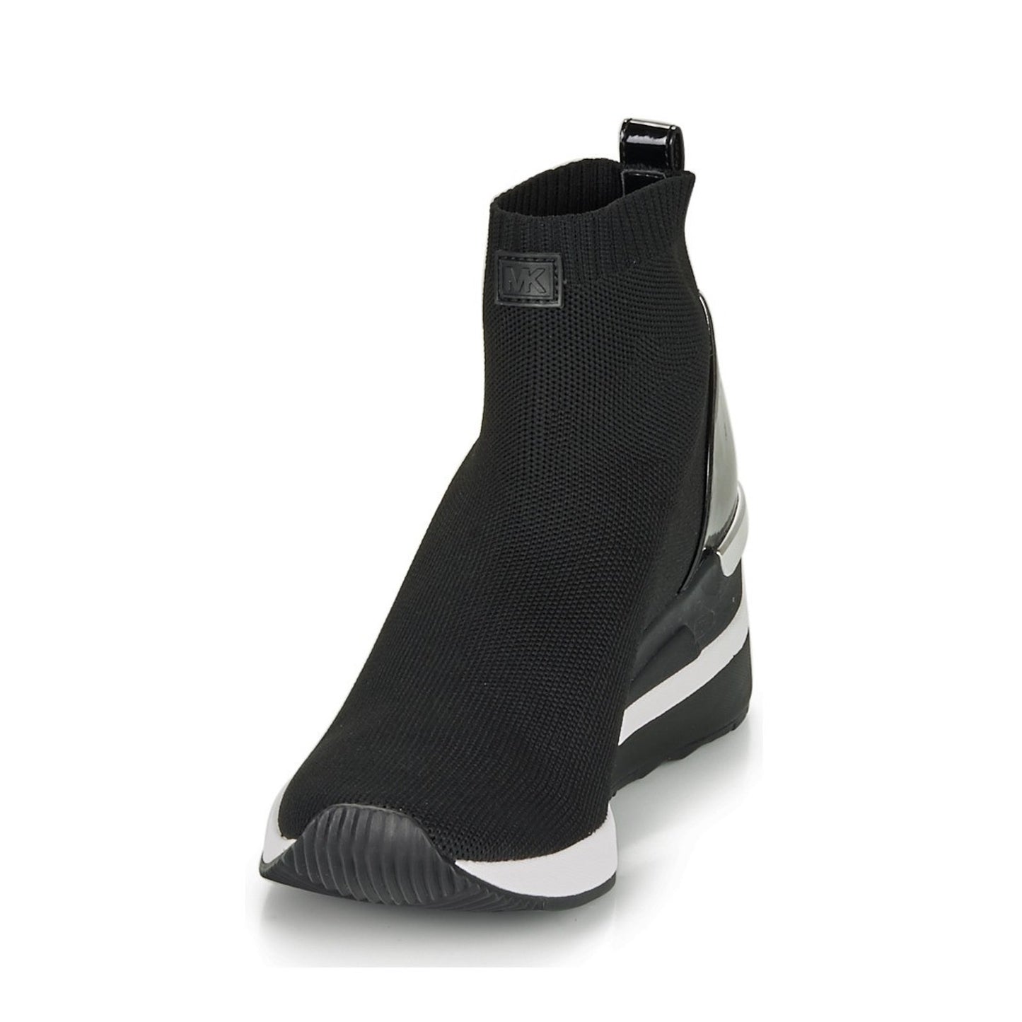Michael Kors Skyler Bootie Black Soft Knit Patent High Top Wedge Sneakers 5 M,