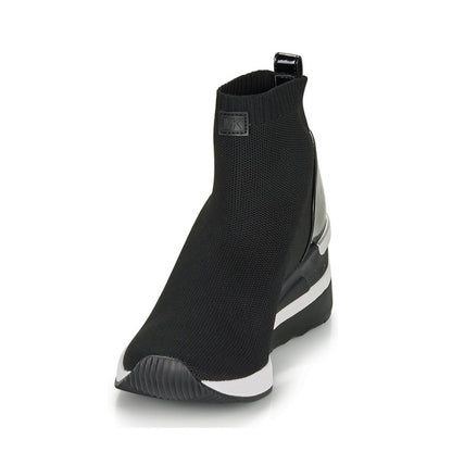 Michael Kors Skyler Bootie Black Soft Knit Patent High Top Wedge Sneakers 5 M,