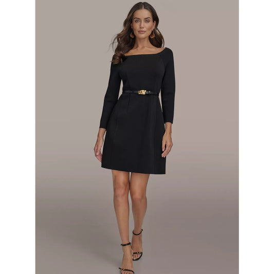 Donna Karan New York Women's Solid Belted Boat-Neck 3/4-Sleeve Dress, MSRP: 199$