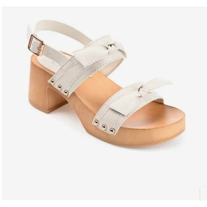 Journee Womens Tia Double Bow Accent Clog Sandals White Size 9, new in box