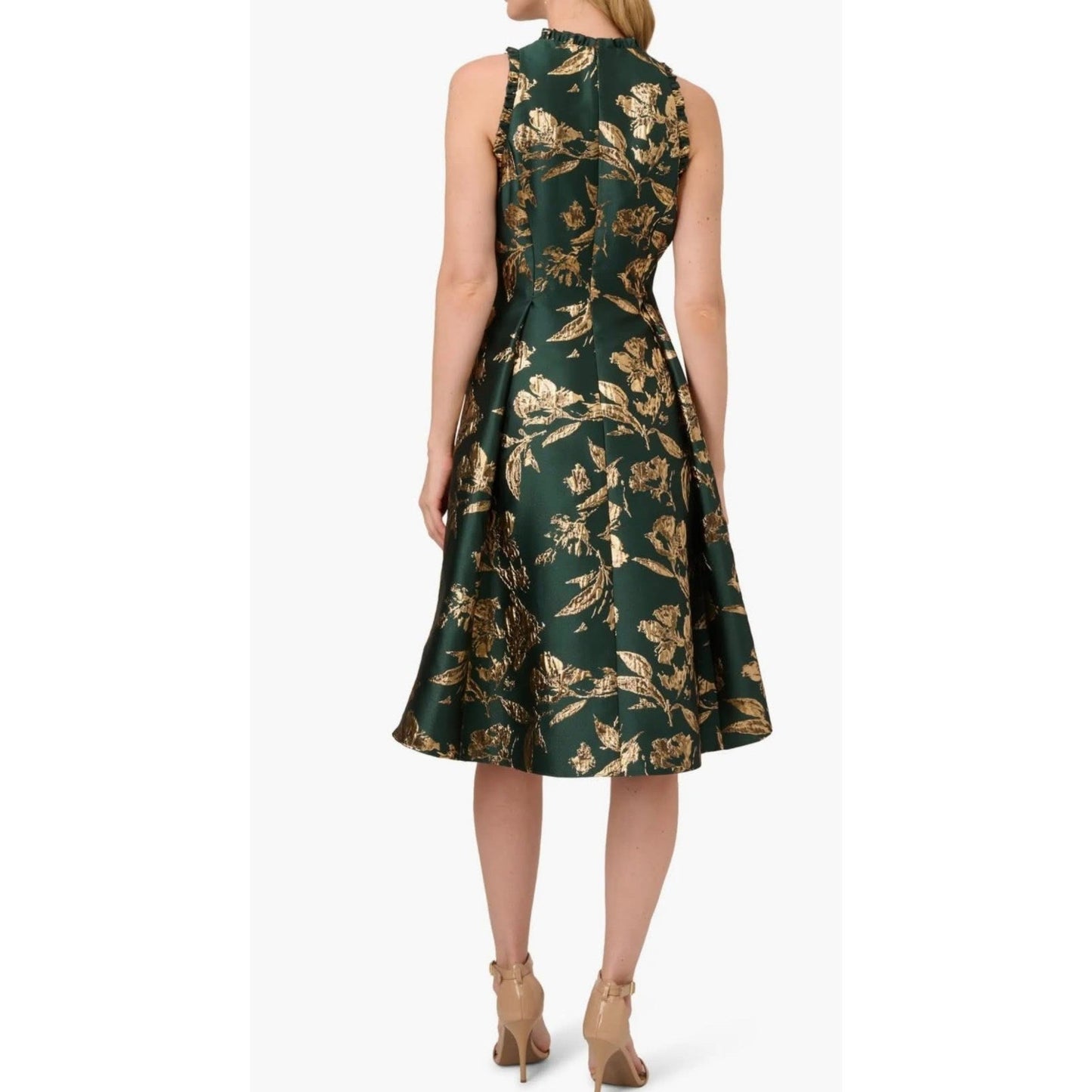 Adrianna Papell Women Ruffled Metallic Jacquard Dress, Hunter, sz 16, MSRP: 179$