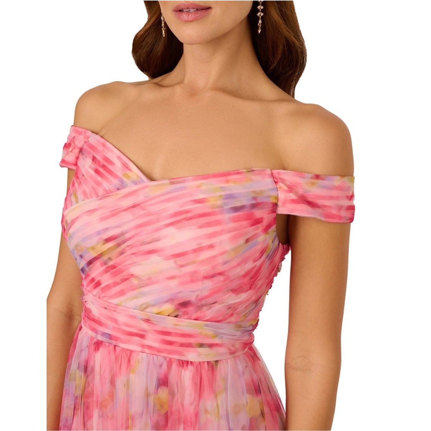 Adrianna Papell Floral-Print Off-The-Shoulder Gown Pink Multi Size 18,MSRP $279
