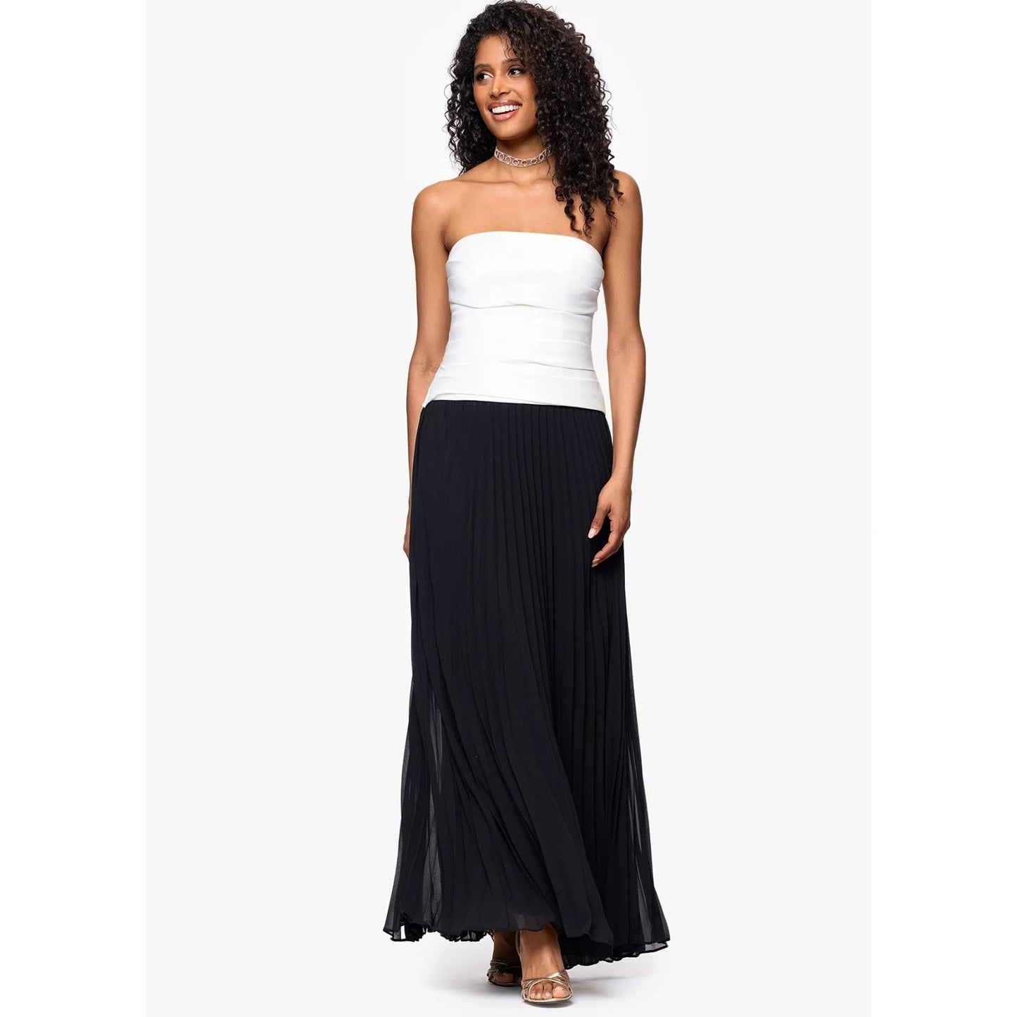 Betsy & Adam Colorblocked Strapless Chiffon-Skirt Long Dress, Size 10,MSRP: 279$
