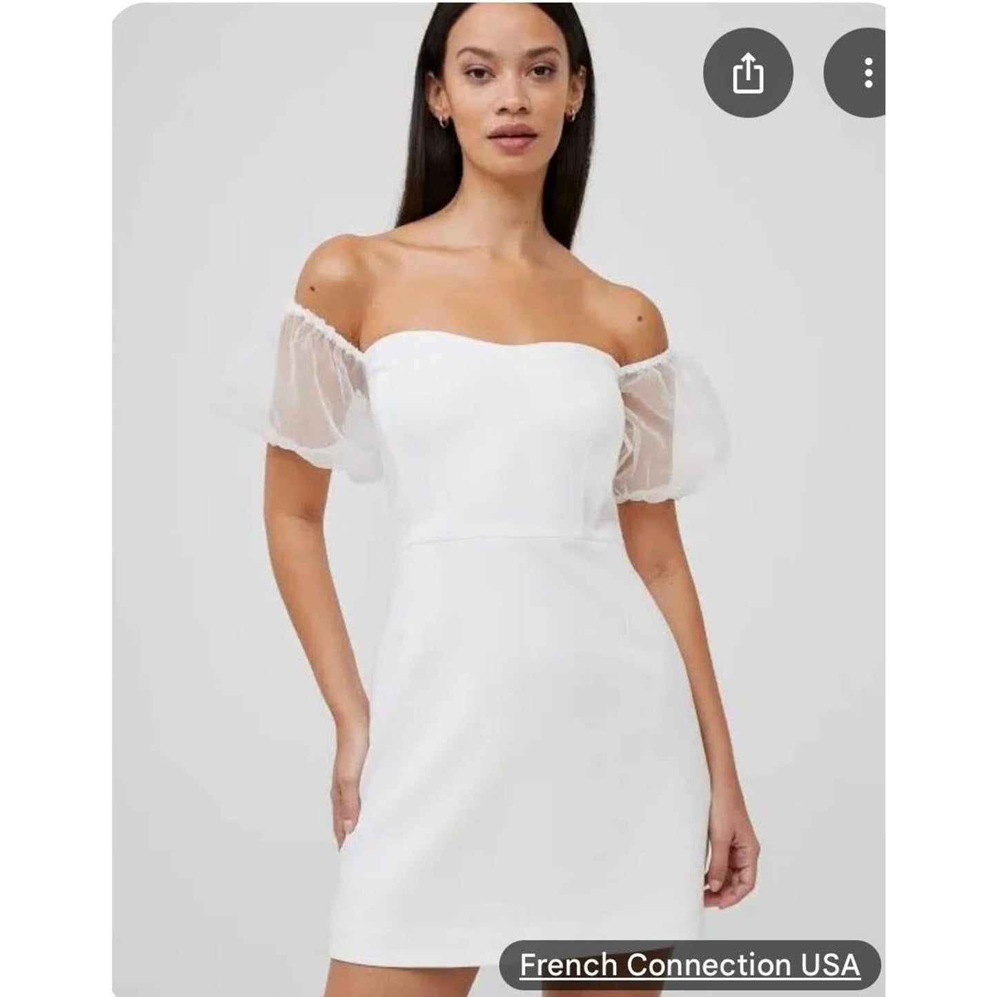 French Connection Whisper Puff Sleeve Dress Women's 4 Summer White Back Zip S/S