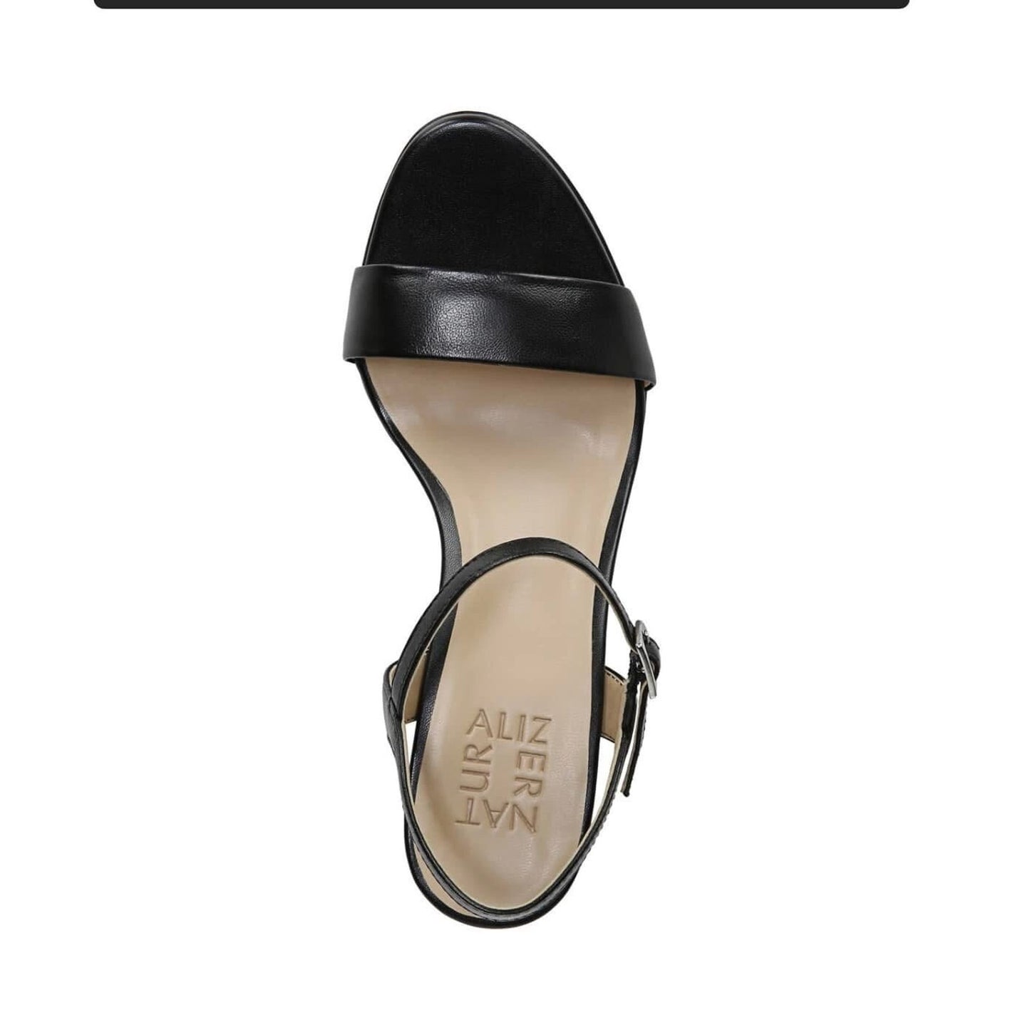 NEW Naturalizer Bristol Womens 7M Black Smooth Sandals Open Toe Mid Heel Strap