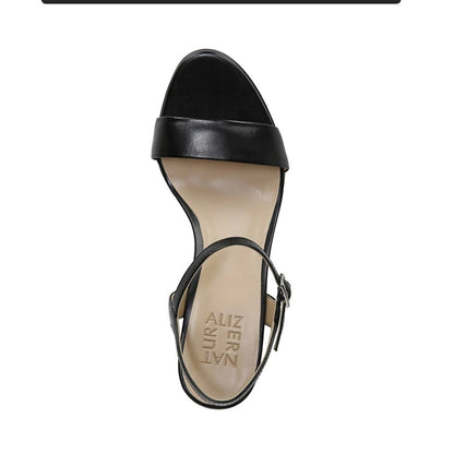 NEW Naturalizer Bristol Womens 7M Black Smooth Sandals Open Toe Mid Heel Strap