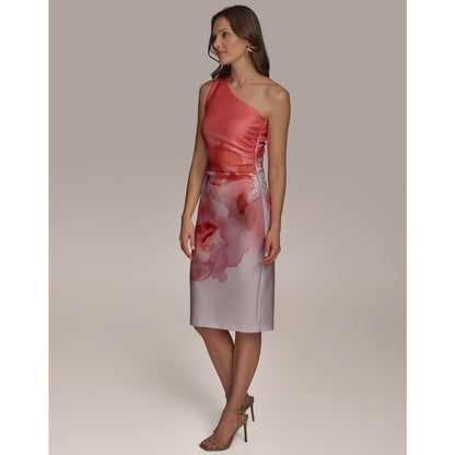 Donna Karan New York Womens One-Shoulder Midi Dress 16 Spring Melon, MSRP:169$