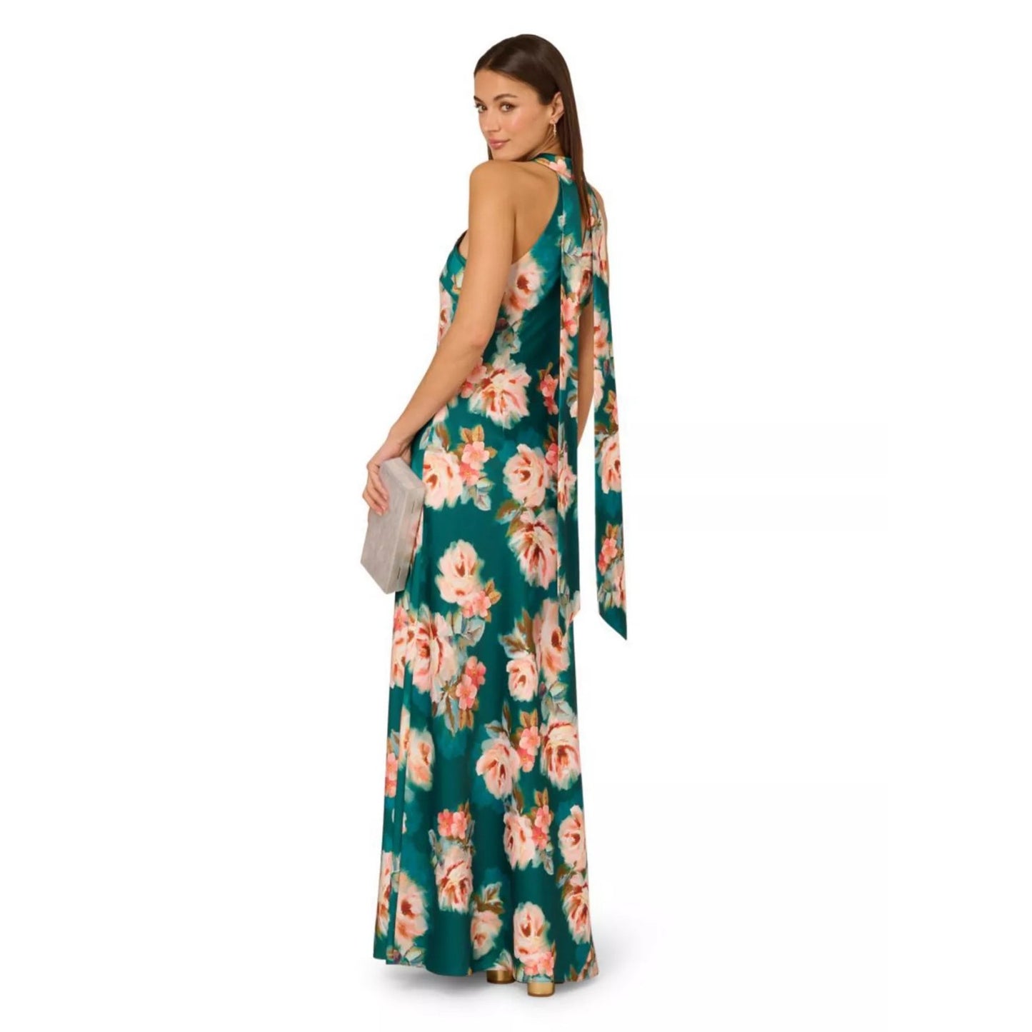 Adrianna Women's Sleeveless Halter Gown - Teal Multi, Size 12, MSRP: 245$