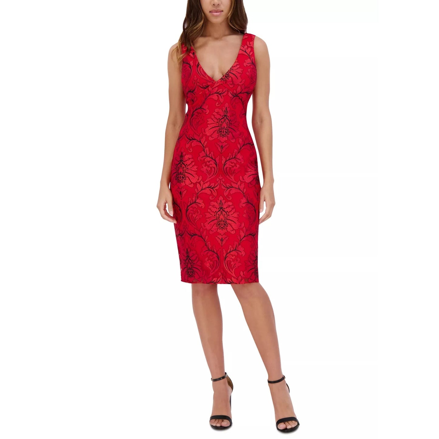 Siena Women's Red V-Neck Embroidered-Mesh Sleeveless Dress Sz 14, MSRP:138$
