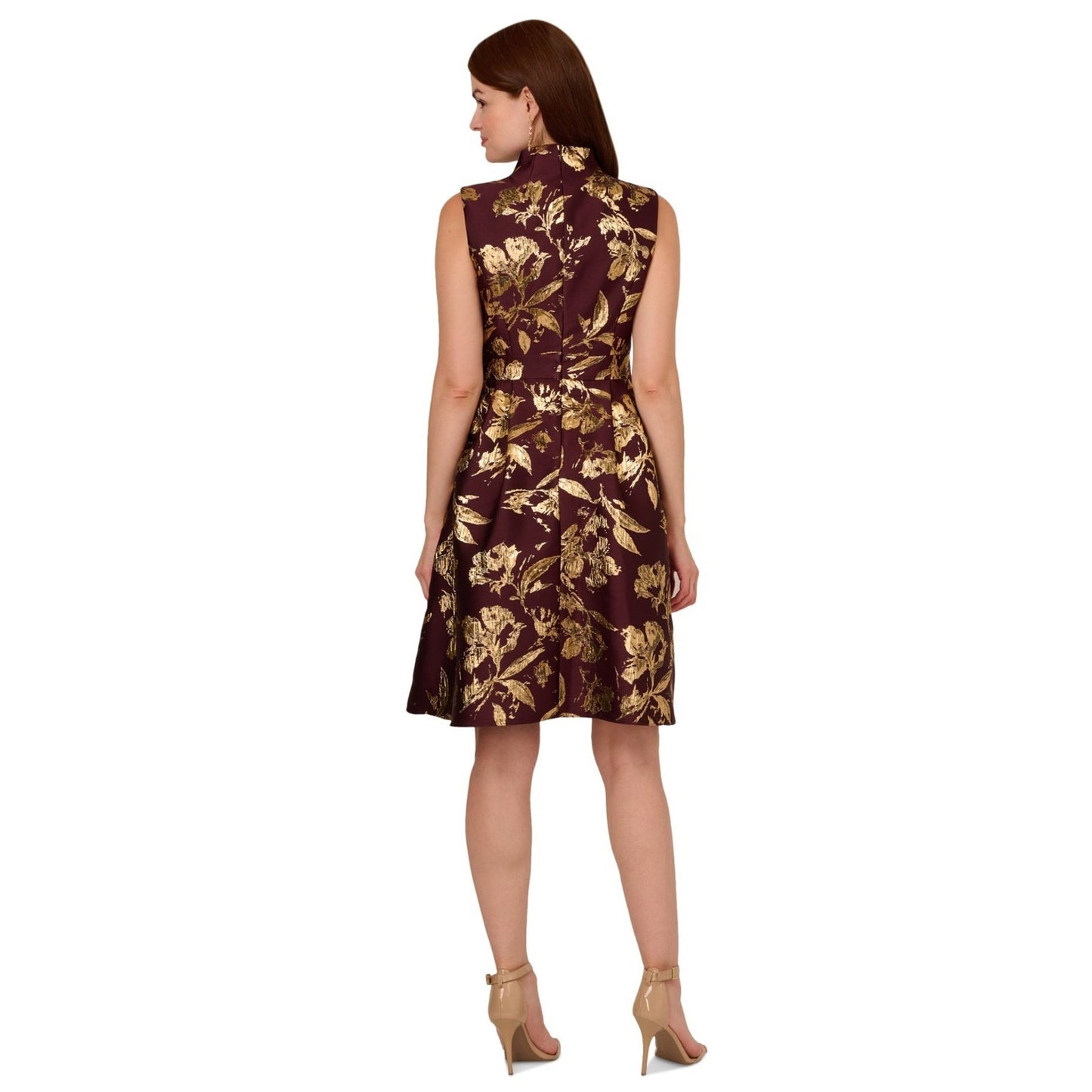 Adrianna Papell Women's Red Metallic Jacquard Fit-&-Flare Dress Size 2