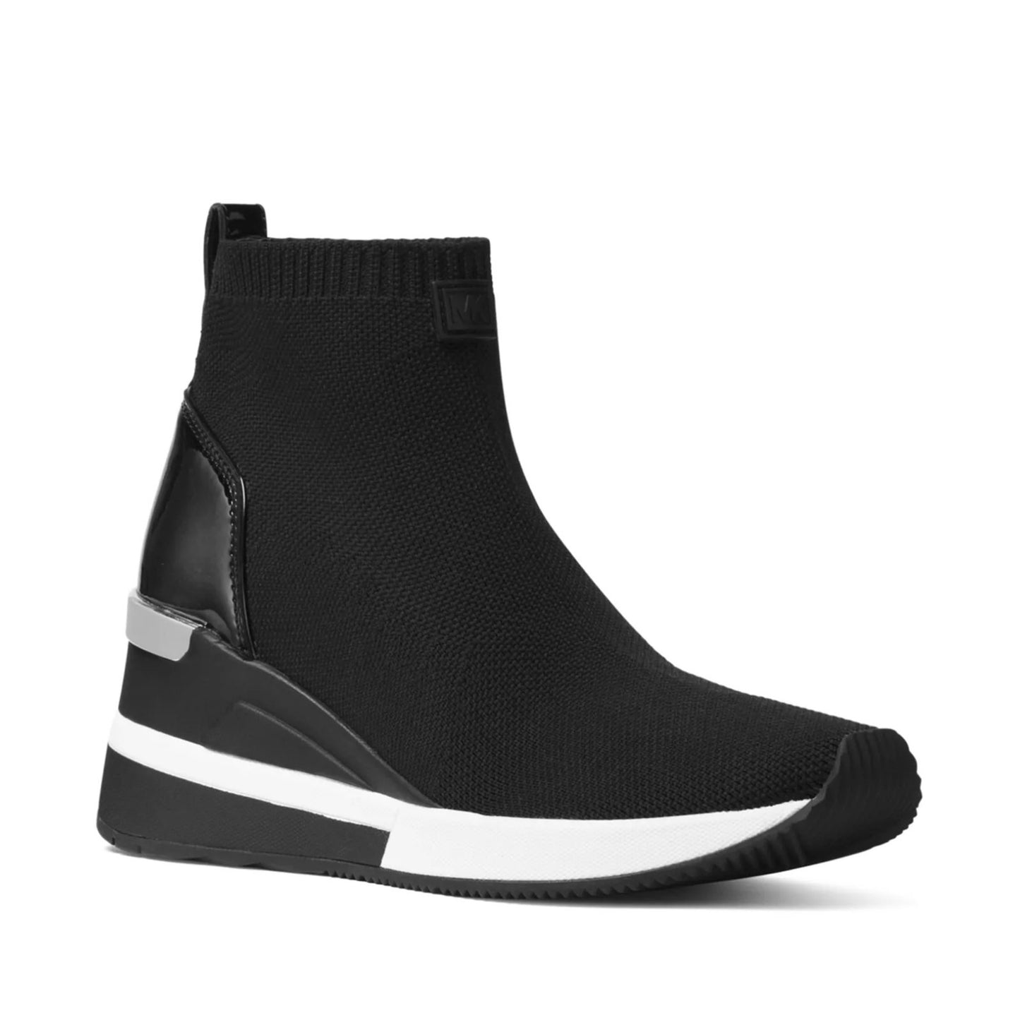 Michael Kors Skyler Bootie Black Soft Knit Patent High Top Wedge Sneakers 5 M,