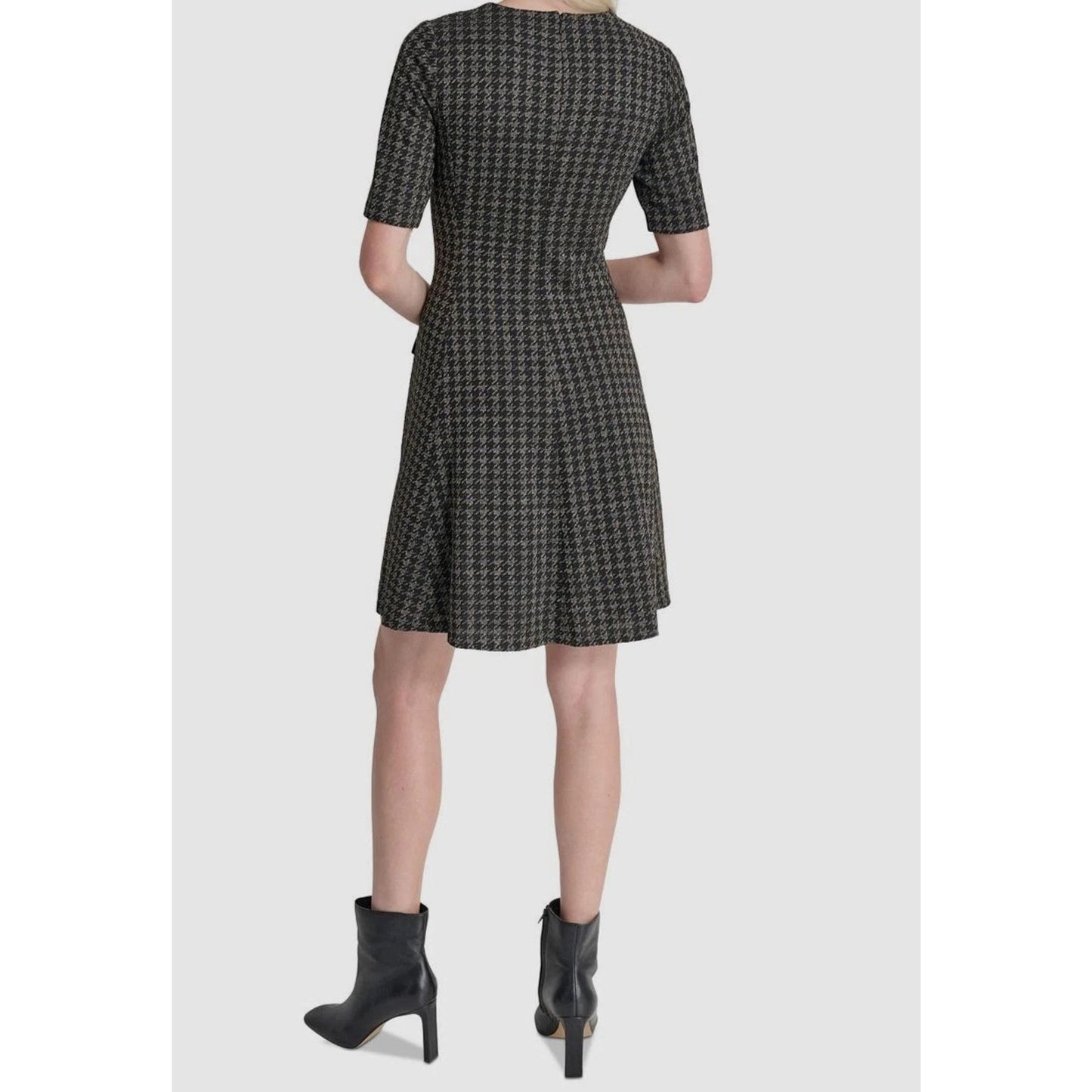DKNY Women's Black Jewel-Neck Lined Short-Sleeve Fit & Flare Dress Size 14