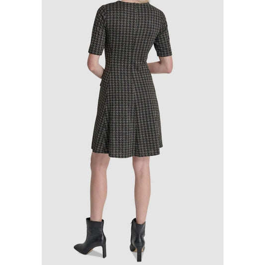 DKNY Women's Black Jewel-Neck Lined Short-Sleeve Fit & Flare Dress Size 14