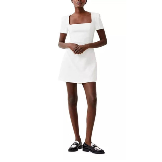 FRENCH CONNECTION WOMENS SIZE 4 SQUARE NECK BACK ZIP WHISPER MINI DRESS WHITE