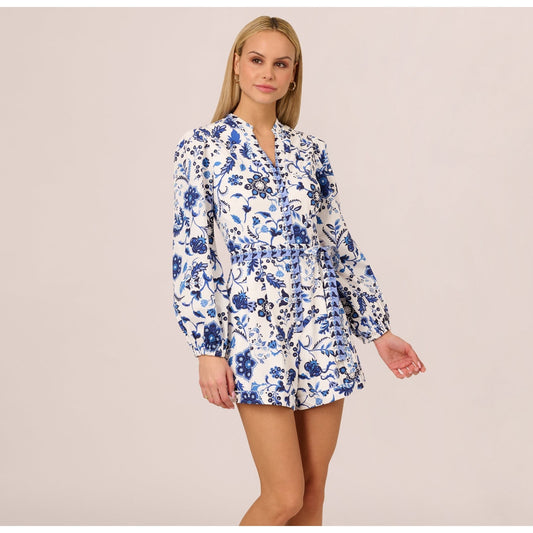 Adrianna Papell Printed Tie-Front Romper Women's, Size 4, MSRP: 149$