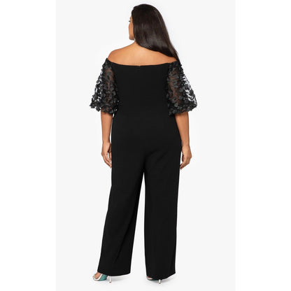 Xscape Womens Black Applique Off-The-Shoulder Dressy Jumpsuit, Size 18W