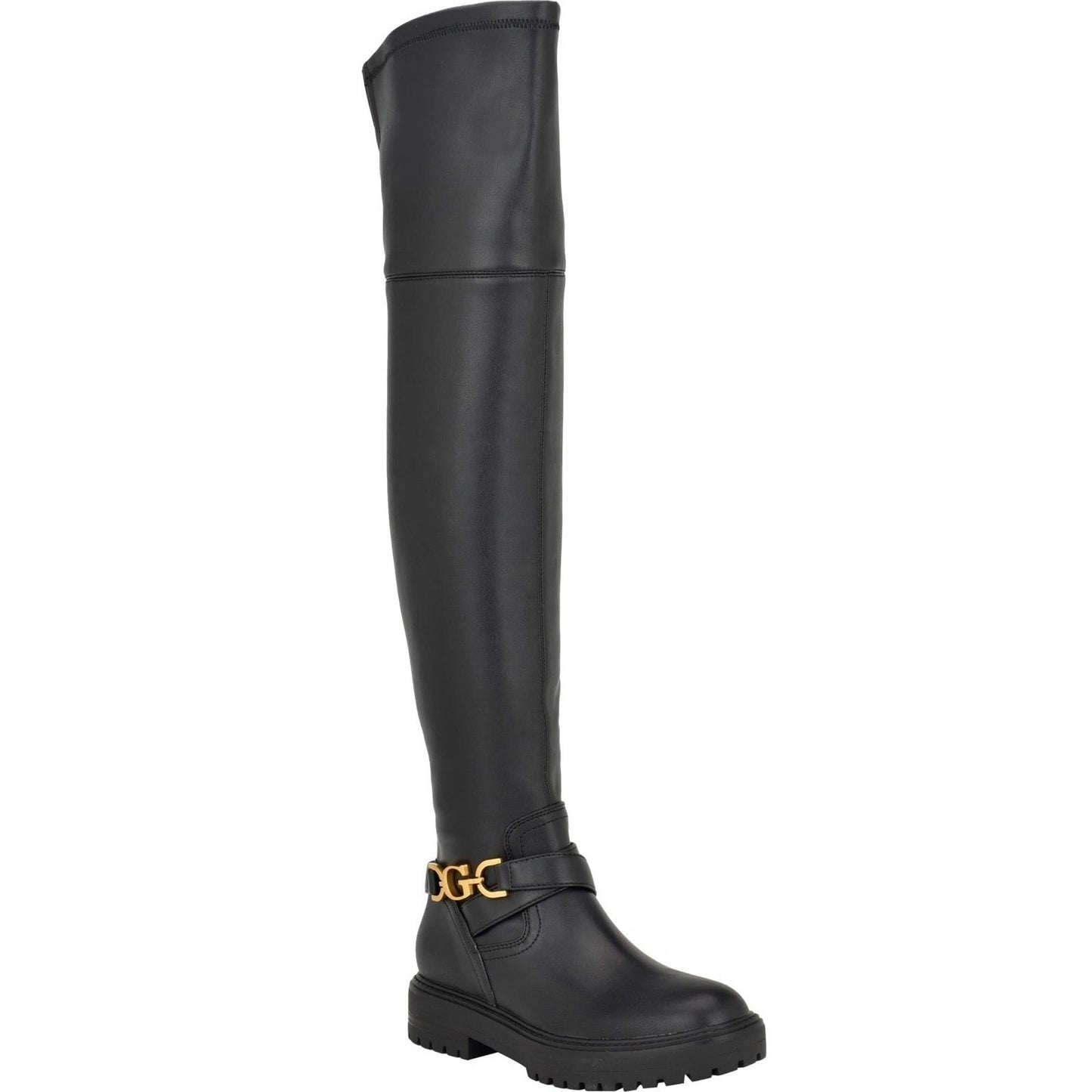 Guess Jellio Boots Women's Black Faux Leather Over The Knee Lug Sole , Size 5.5M