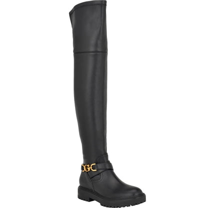 Guess Jellio Boots Women's Black Faux Leather Over The Knee Lug Sole , Size 5.5M
