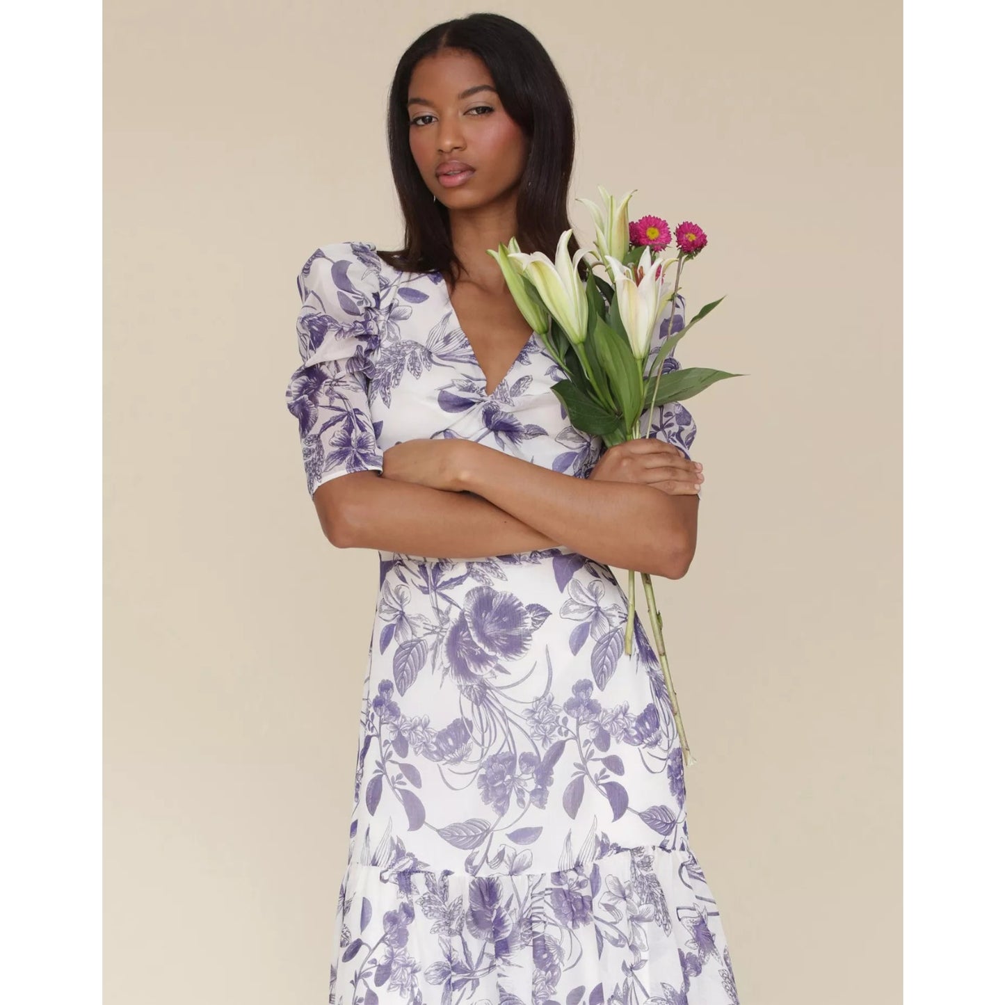 Avec Les Filles Women's Floral-Print Puffed-Shoulder Dress, Size 4, MSRP: 169$