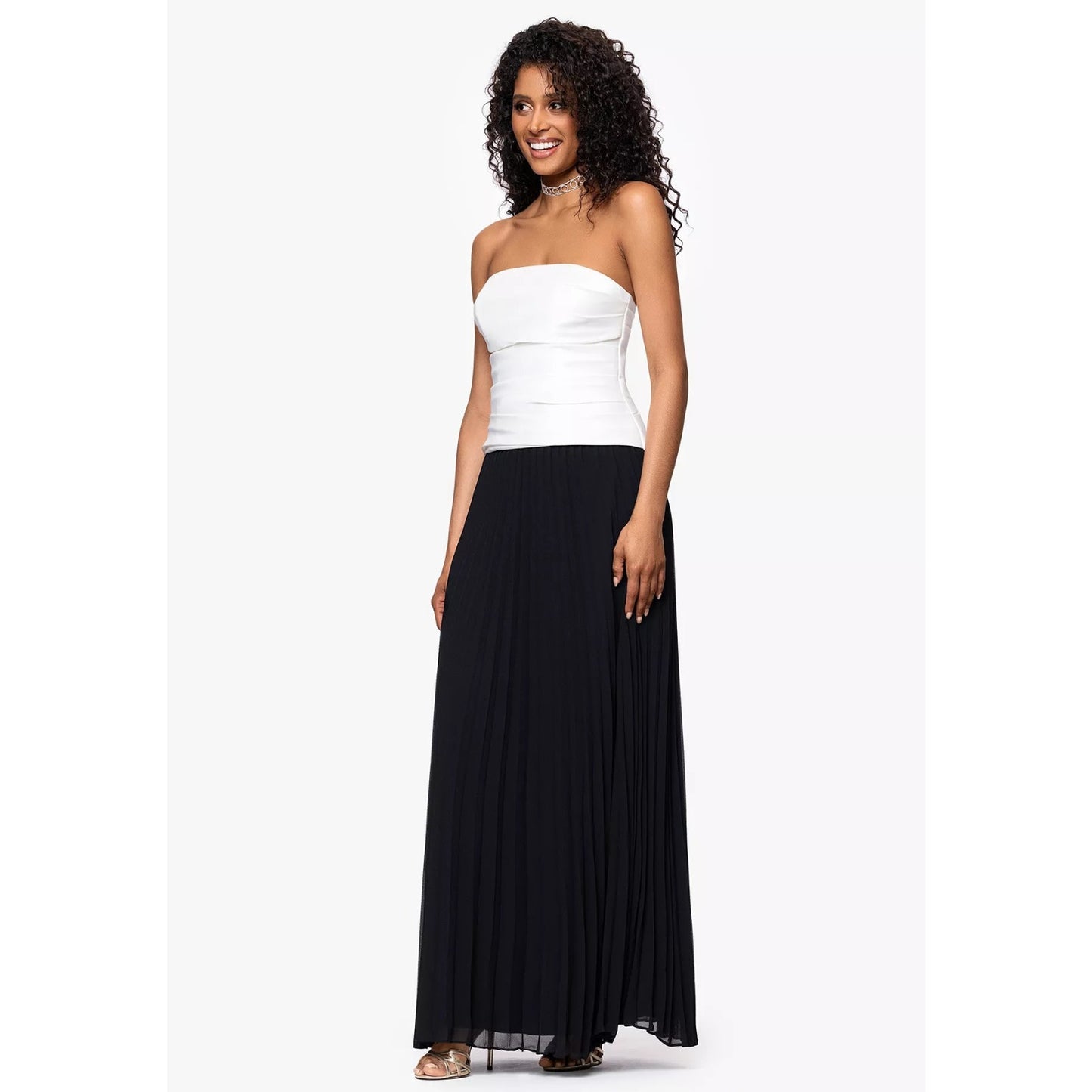 Betsy & Adam Colorblocked Strapless Chiffon-Skirt Long Dress, Size 10,MSRP: 279$
