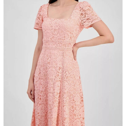 Anne Klein Women's Pink Lace Square Neck Puff Sleeve Dress Size 4, MSRP: 149$
