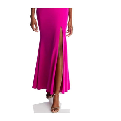 AQUA Formal Scuba Crepe Off -The- Shoulder Gown, Open Leg, Magenta, 8, Exclusive