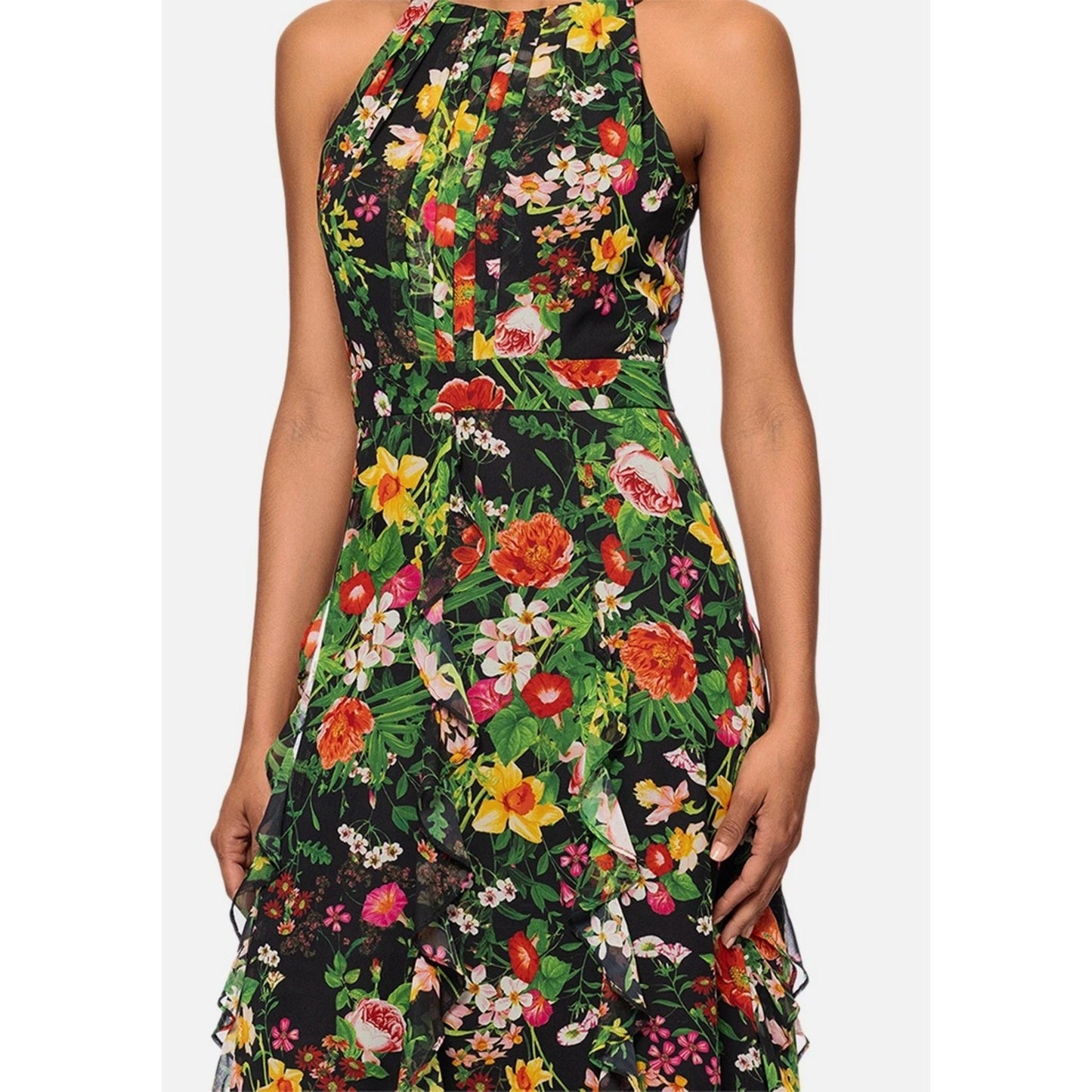 Betsy & Adam Women's Green Printed Ruffled Halter-Neck Gown Size 16, MSRP: 289$