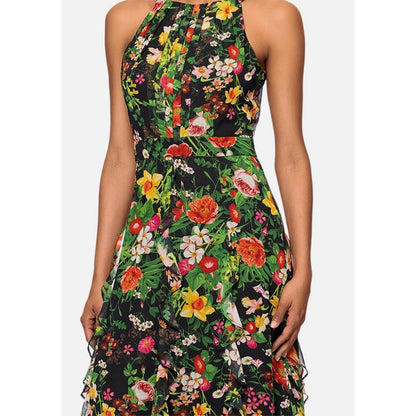 Betsy & Adam Women's Green Printed Ruffled Halter-Neck Gown Size 16, MSRP: 289$