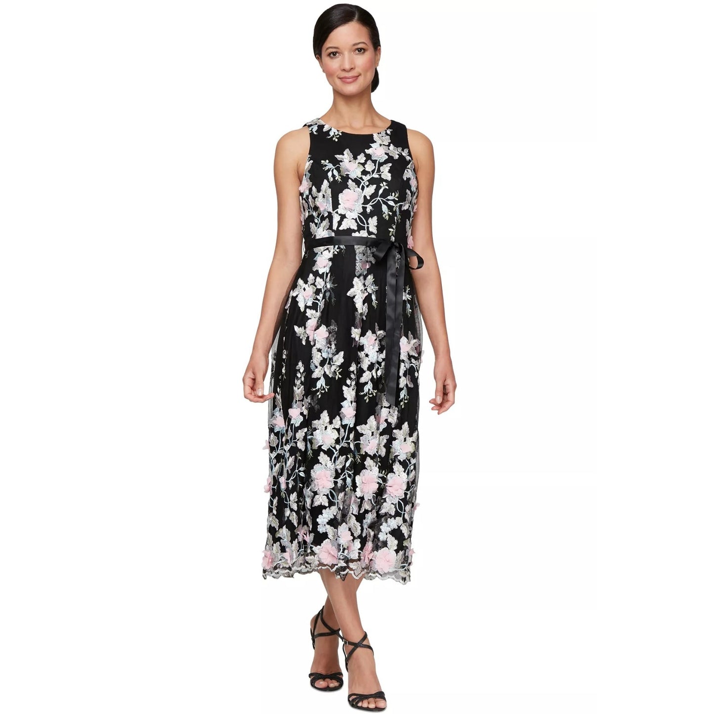 Alex Evenings Sleeveless Floral Embroidered Midi Dress, Size 12, MSRP: 199$