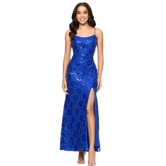 Betsy & Adam Women's Sequin Lace Sleeveless Gown - Royal, Size 14, MSRP: 199$