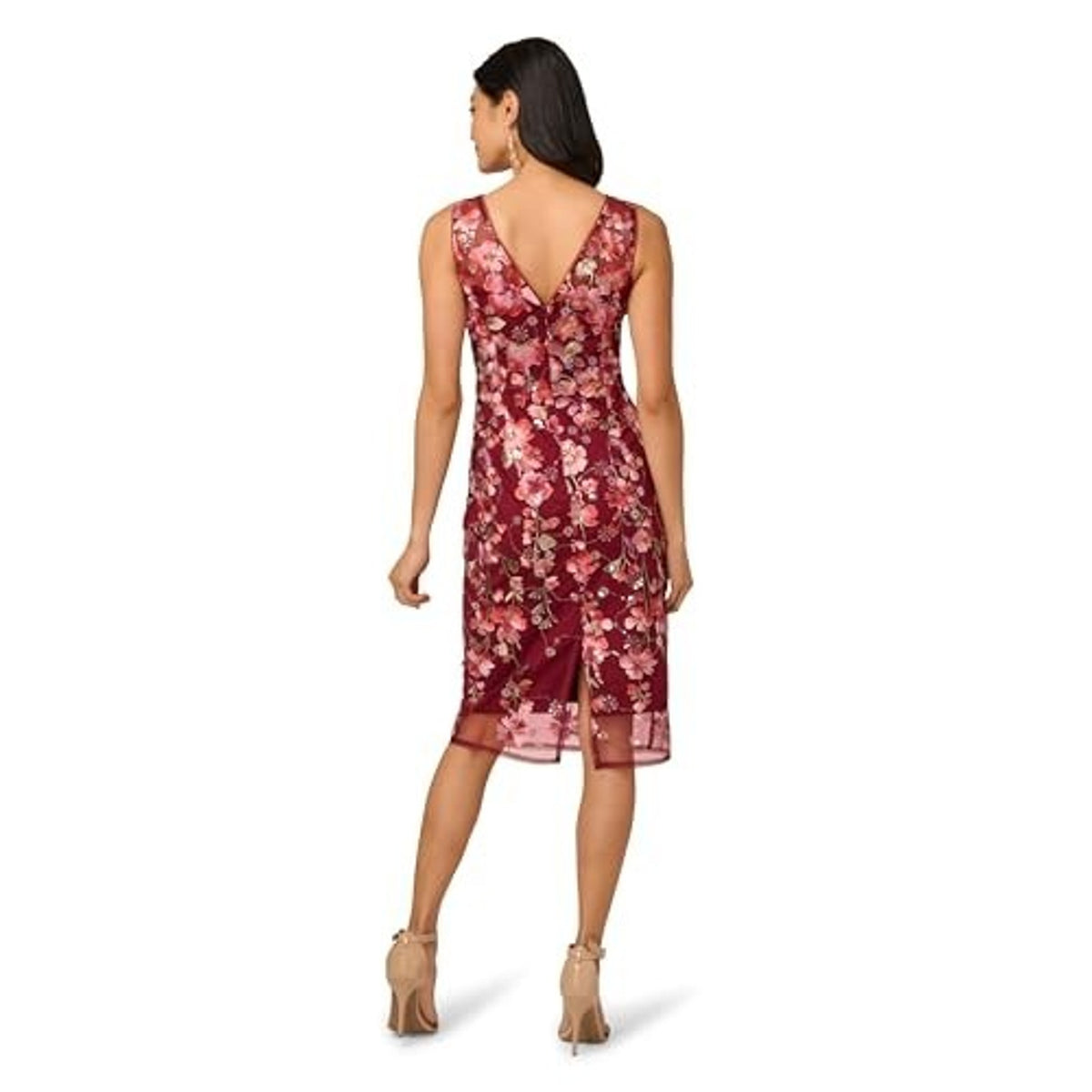 Adrianna Papell Women Embroidered Floral Midi Dress, 10 Plum Sequin 3D,MSRP:249$