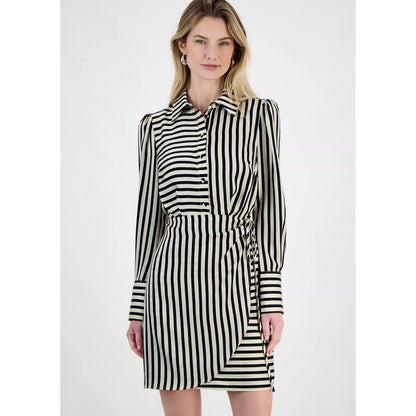 Sam Edelman Women Cabana Striped Long-Sleeve Shirt dress, Black/ivory, MSRP: 99$