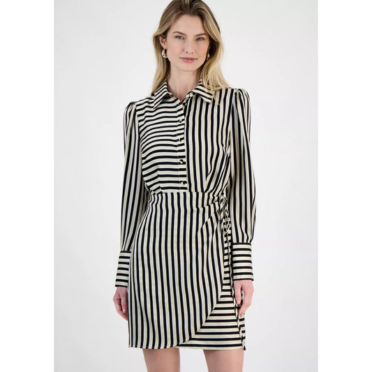 Sam Edelman Women Cabana Striped Long-Sleeve Shirt dress, Black/ivory, MSRP: 99$
