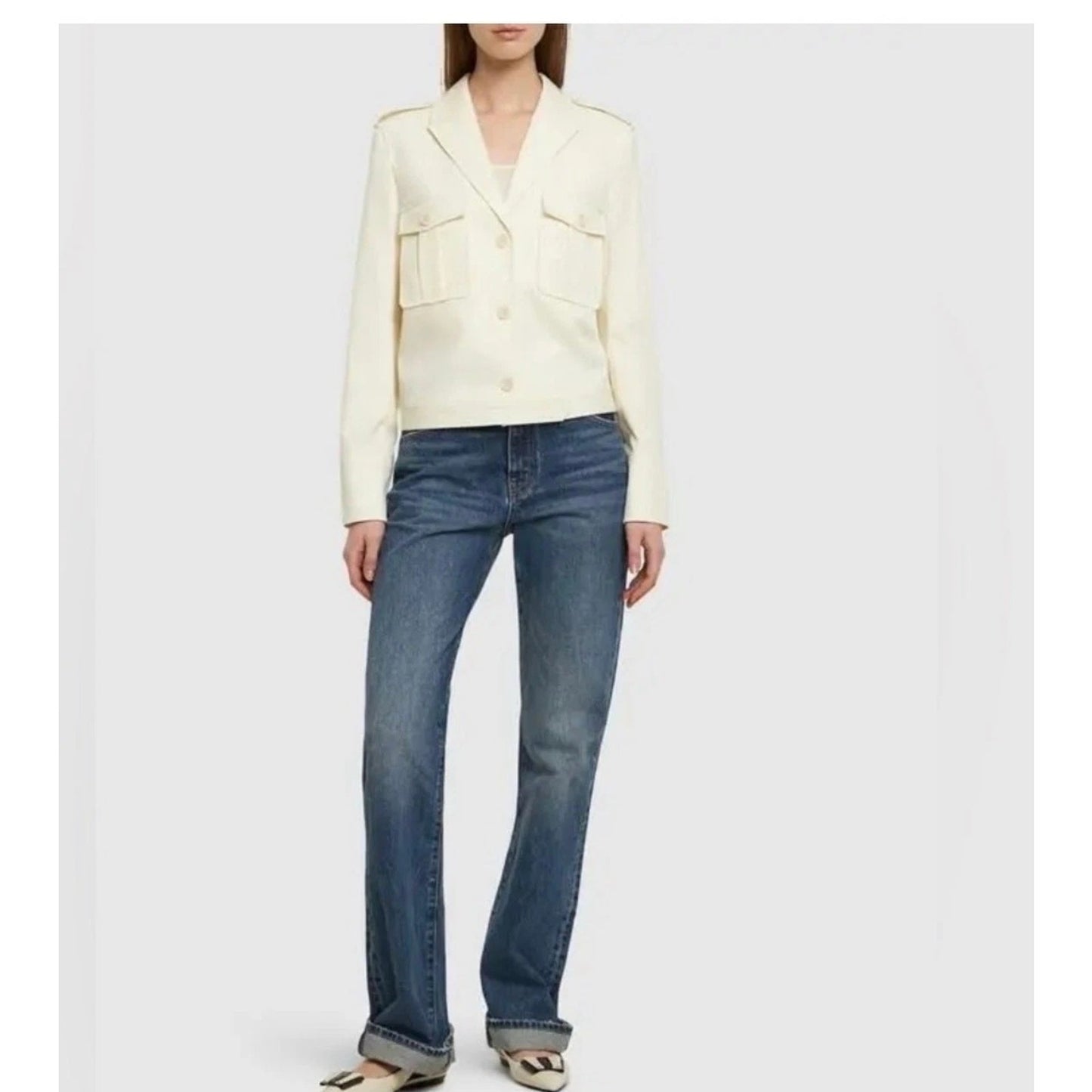 Theory Women's Boxy Military Jacket, Ivory size 6=12 retail $595.00, NWT