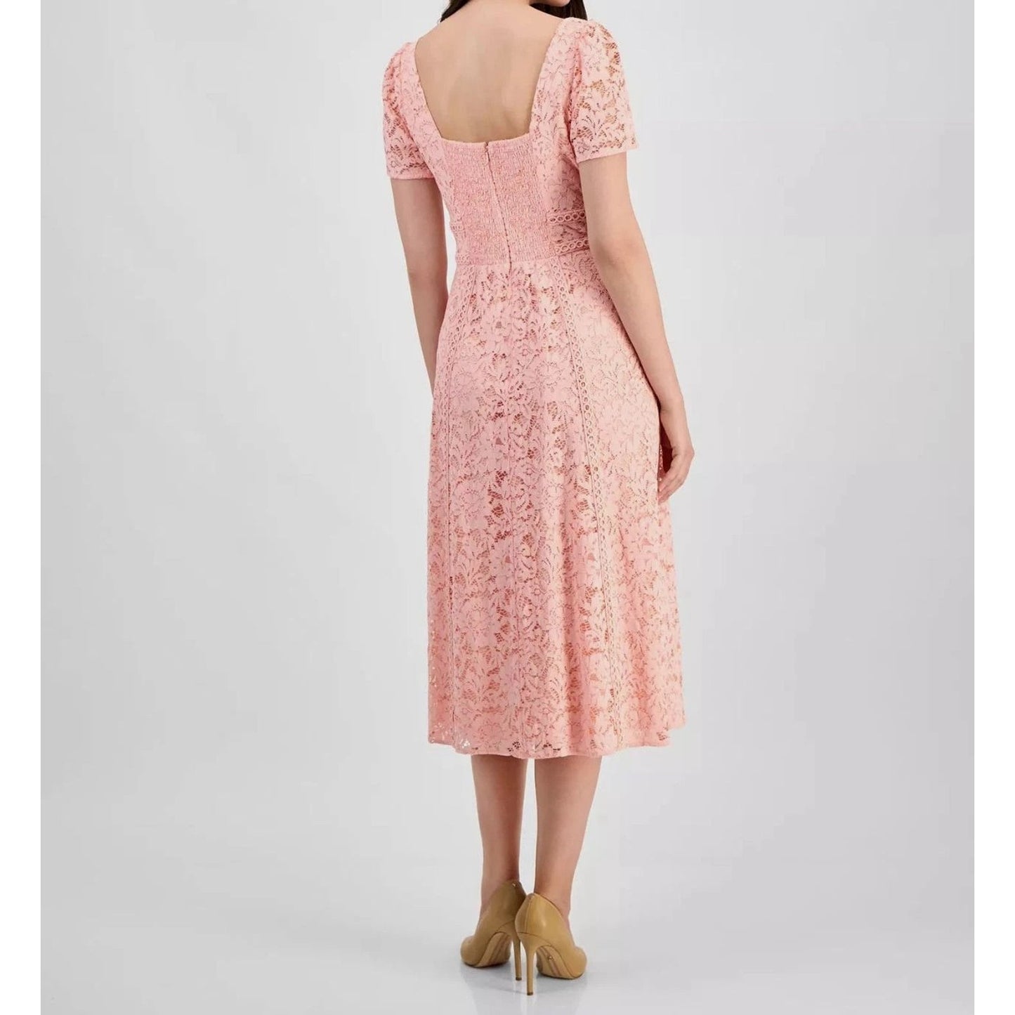 Anne Klein Women's Pink Lace Square Neck Puff Sleeve Dress Size 4, MSRP: 149$