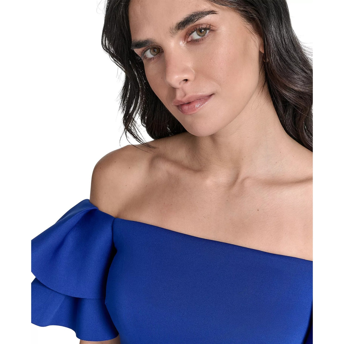 Eliza J Off Shoulder Cocktail Dress, Ruffle Sheath Cobalt Blue Wedding Guest, 14