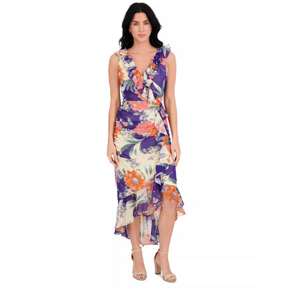 Kensie Women's Printed Ruffled High-Low Maxi Dress Size 0, MSRP: 139$