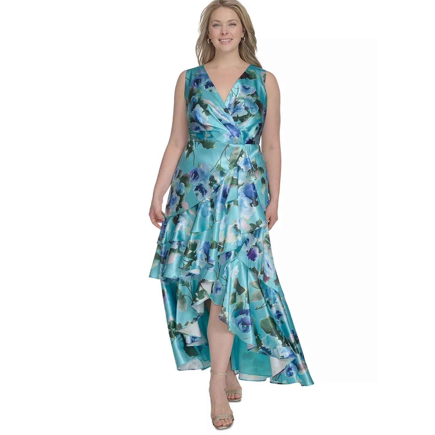 Eliza J Plus Size Printed Satin High-Low MIDI Dress, Size 20W, MSRP: 208$
