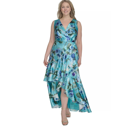 Eliza J Plus Size Printed Satin High-Low MIDI Dress, Size 20W, MSRP: 208$