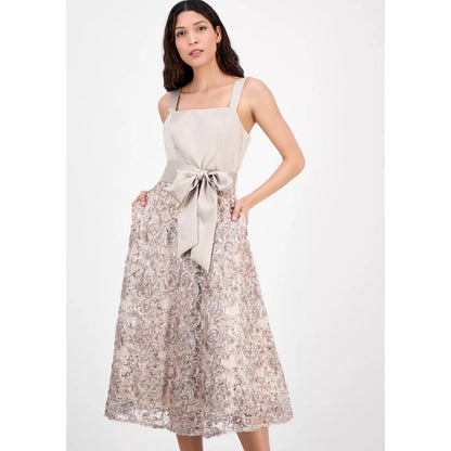 Tahari Asl Women's Satin & Soutache Sequin MIDI Dress - Champagn, MSRP: $269