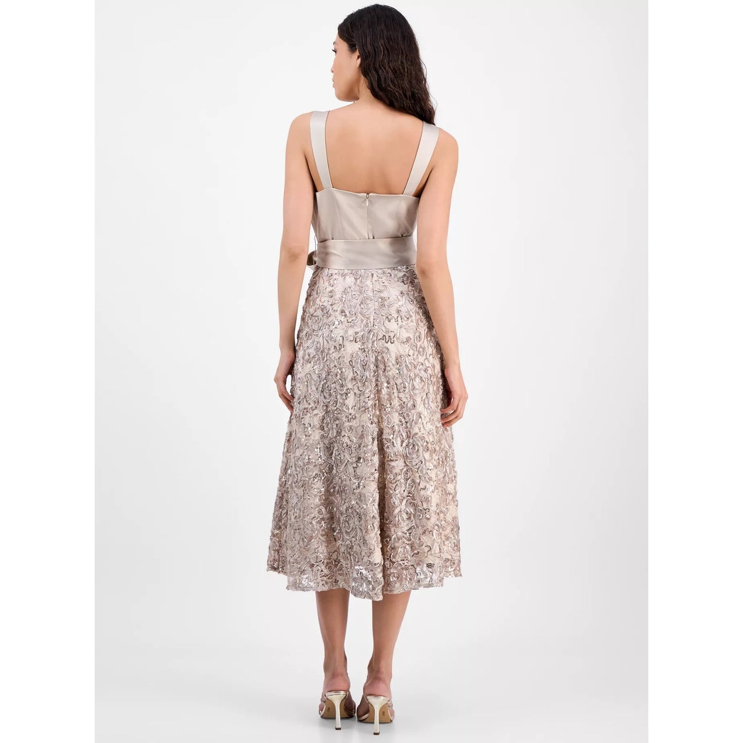 Tahari Asl Women's Satin & Soutache Sequin MIDI Dress - Champagn, MSRP: $269